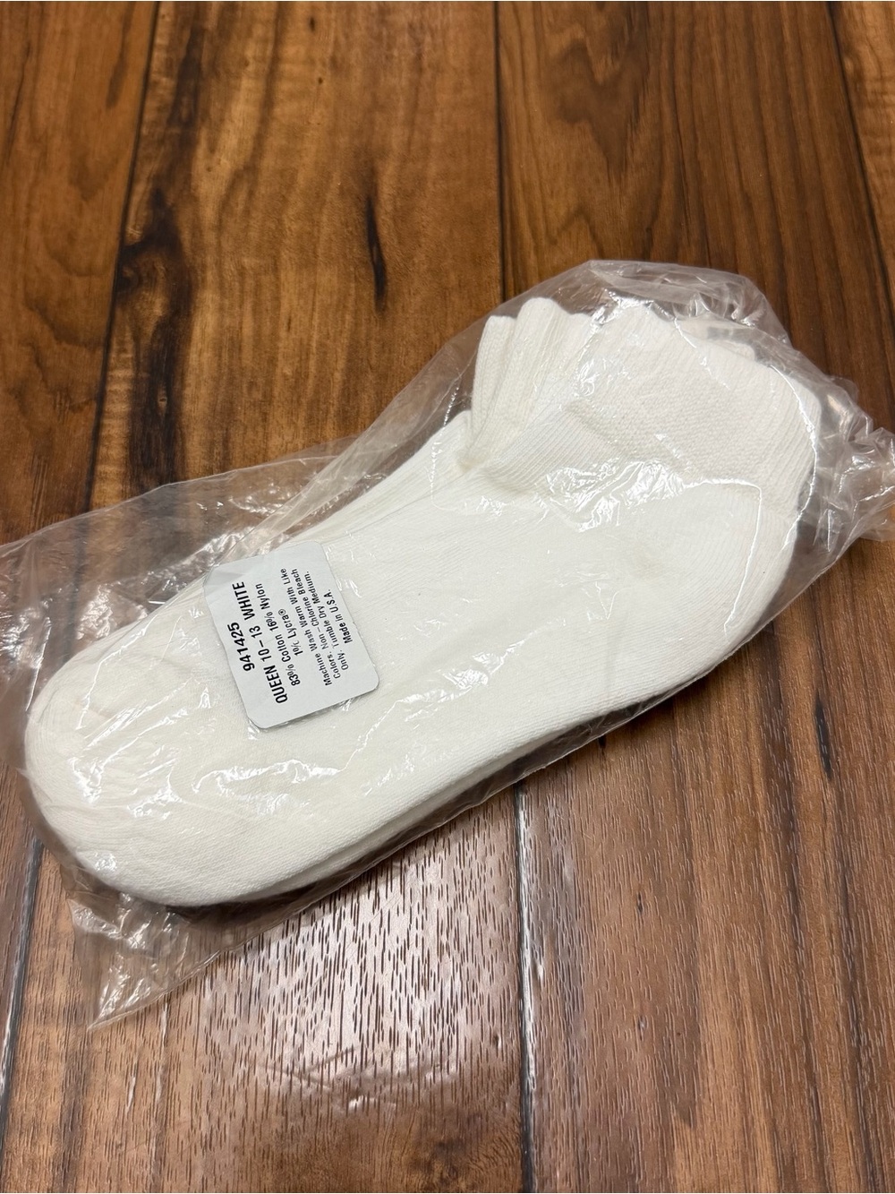 Vtg USA NOS Deadstock Ankle Socks 2 Pairs White Womens 10-13 Thick Cotton Nylon
